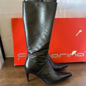Vintage Black Leather Tall Knee High Stiletto Boots by Fornarina